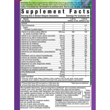 Мультивітаміни для дітей Rainforest Animalz Bluebonnet Nutrition смак фруктів 180 жув. таб.: ціни та характеристики