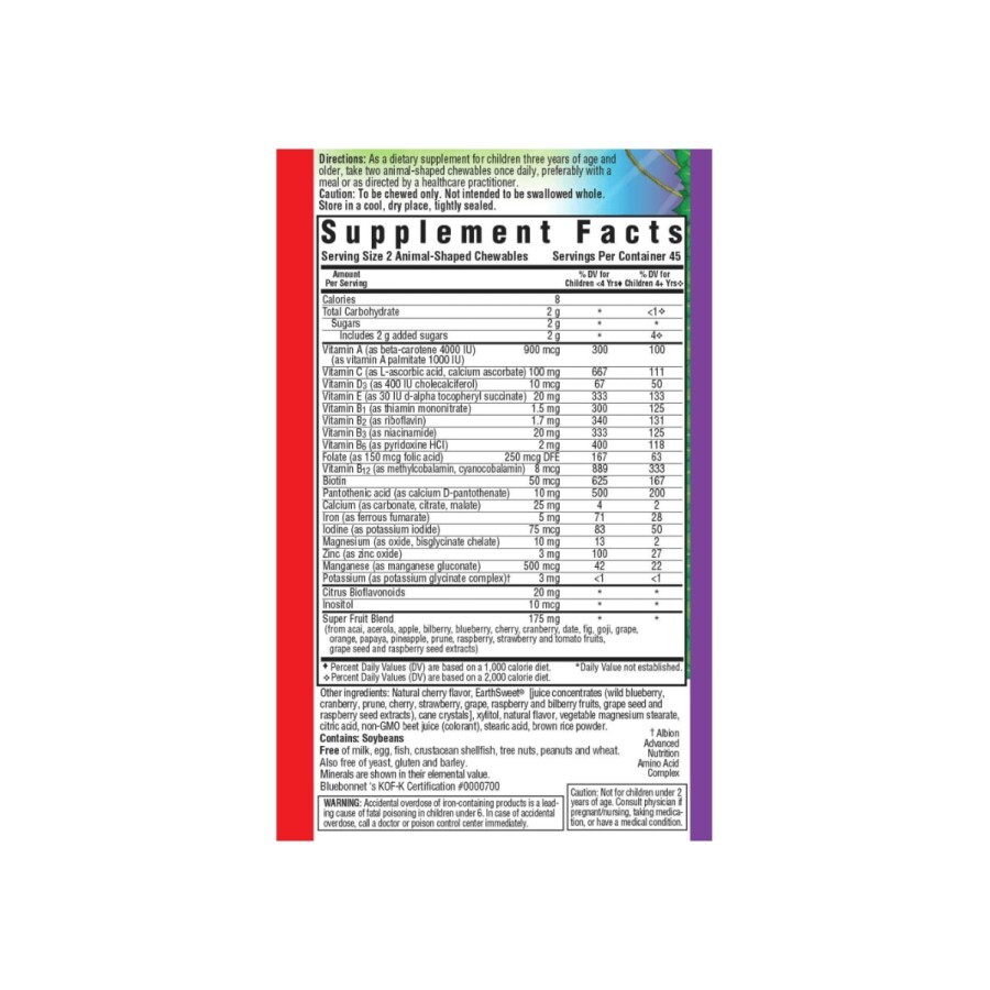 Вітамін D3 400 МО для дітей смак ягід Rainforest Animalz Bluebonnet Nutrition 90 жувальних цукерок: ціни та характеристики