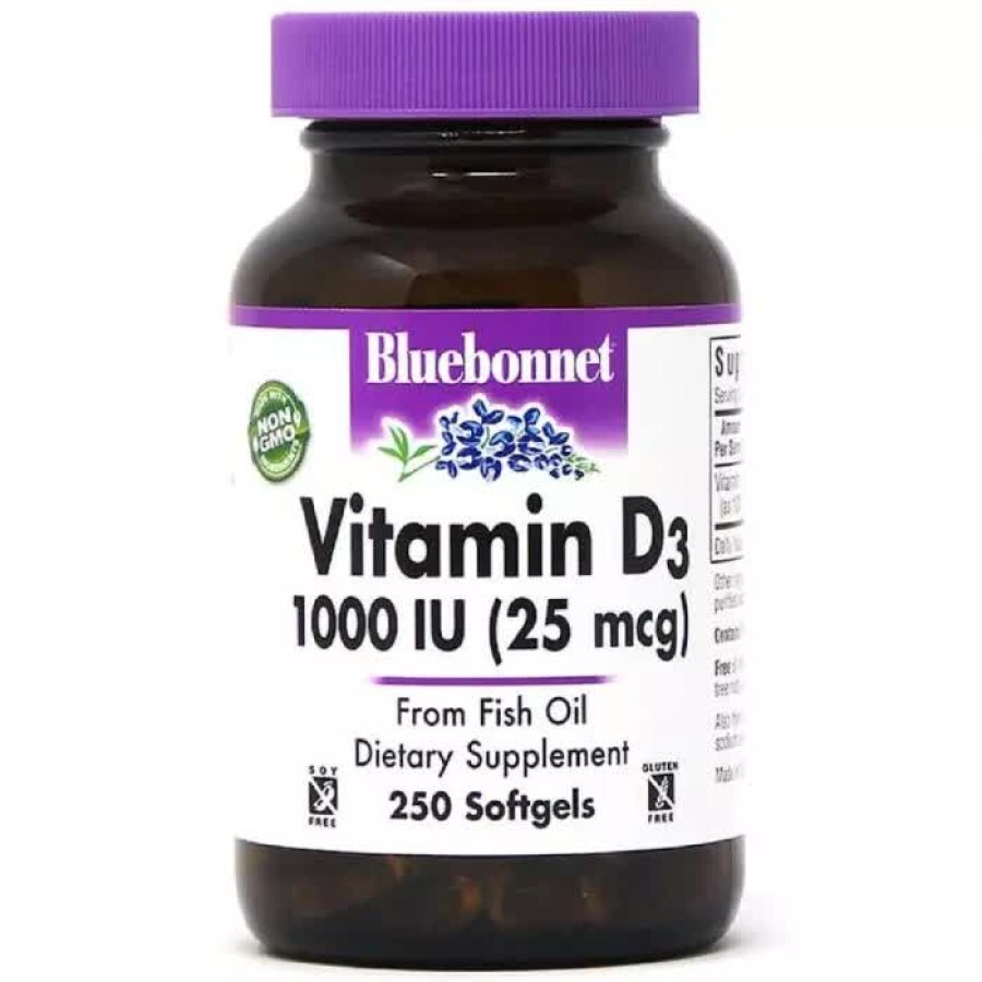 Вітамін D3 1000 МО Bluebonnet Nutrition 250 желатинових капсул: ціни та характеристики