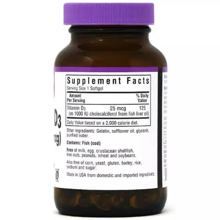 Витамин D3 1000МЕ Bluebonnet Nutrition 250 желатиновых капсул: цены и характеристики
