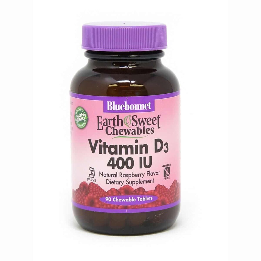 Вітамін D3 400 МО смак малини Earth Sweet Chewables Bluebonnet Nutrition 90 жувальних таблеток: ціни та характеристики