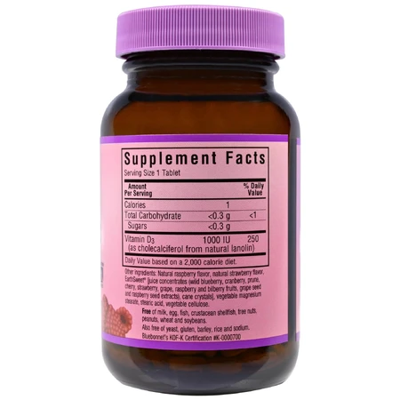 Витамин D3 1000МЕ Вкус Малины Earth Sweet Chewables Bluebonnet Nutrition 90 жевательных таблеток: цены и характеристики