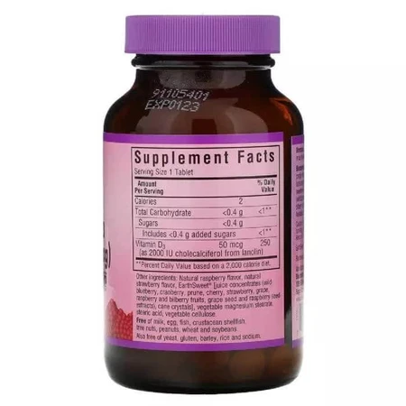 Вітамін D3 2000 МО Смак Малини Earth Sweet Chewables Bluebonnet Nutrition 90 жувальних таблеток: ціни та характеристики