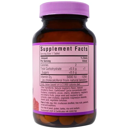 Витамин D3 5000 МЕ вкус малины Earth Sweet Chewables Bluebonnet Nutrition 90 жев. таб.: цены и характеристики