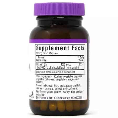 Вітамін D3 5000 МО Bluebonnet Nutrition 60 вегетаріанських капсул: ціни та характеристики