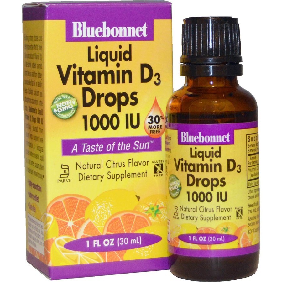 Жидкий витамин D3 1000 МЕ вкус апельсина Bluebonnet Nutrition 30 мл капли: цены и характеристики