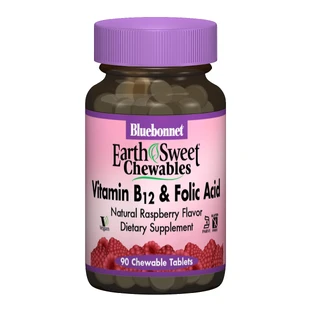 Вітамін В12 і Фолієва кислота смак малини Earth Sweet Chewables Bluebonnet Nutrition 90 жувальних таблеток