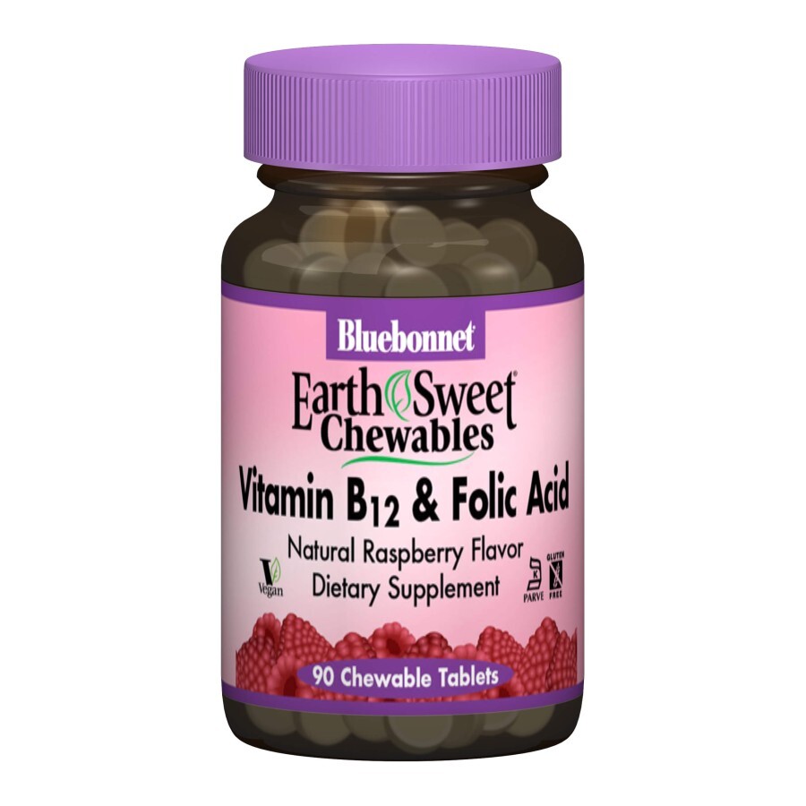 Витамин В12 и Фолиевая кислота вкус малины Earth Sweet Chewables Bluebonnet Nutrition 90 жевательных таблеток: цены и характеристики