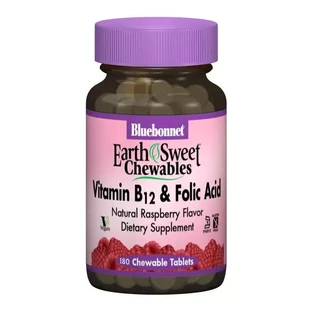Витамин В12 и Фолиевая кислота вкус малины Earth Sweet Chewables Bluebonnet Nutrition 180 жевательных таблеток