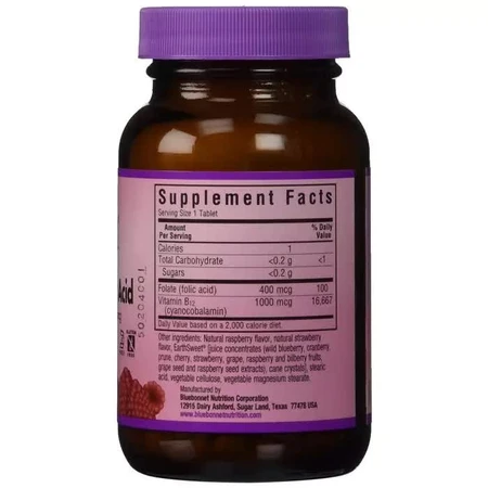 Витамин В12 и Фолиевая кислота вкус малины Earth Sweet Chewables Bluebonnet Nutrition 180 жевательных таблеток: цены и характеристики