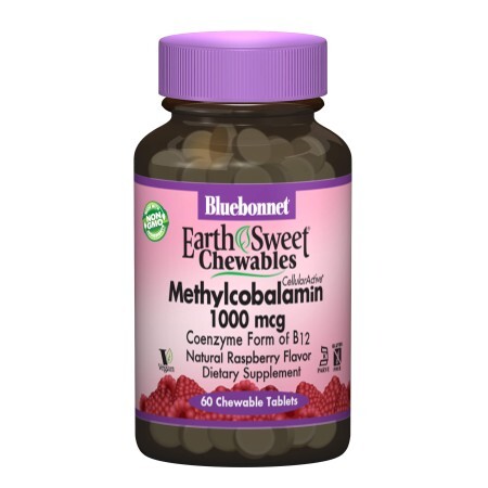 Метилкобаламин (В12) 1000 мкг Вкус Малины Earth Sweet Chewables Bluebonnet Nutrition 60 жевательных таблеток