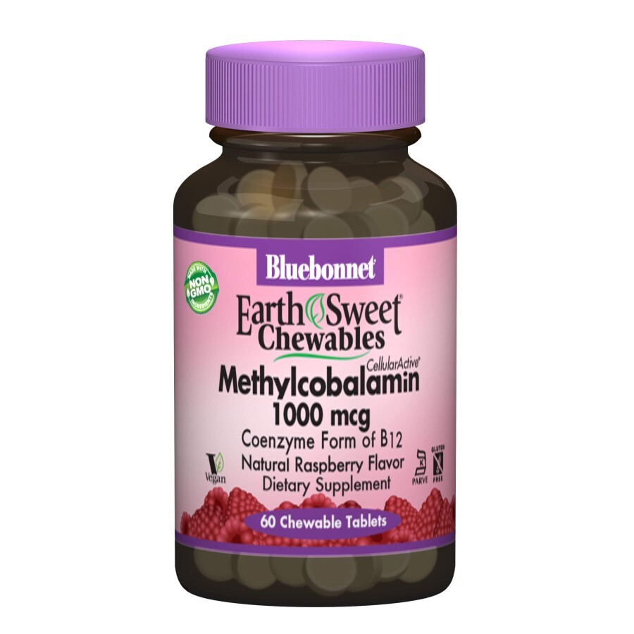 Метилкобаламин (В12) 1000 мкг Вкус Малины Earth Sweet Chewables Bluebonnet Nutrition 60 жевательных таблеток: цены и характеристики
