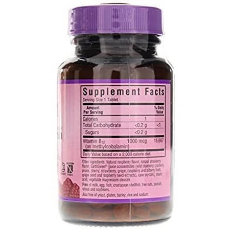 Метилкобаламін (В12) 1000 мкг Смак Малини Earth Sweet Chewables Bluebonnet Nutrition 60 жувальних таблеток: ціни та характеристики