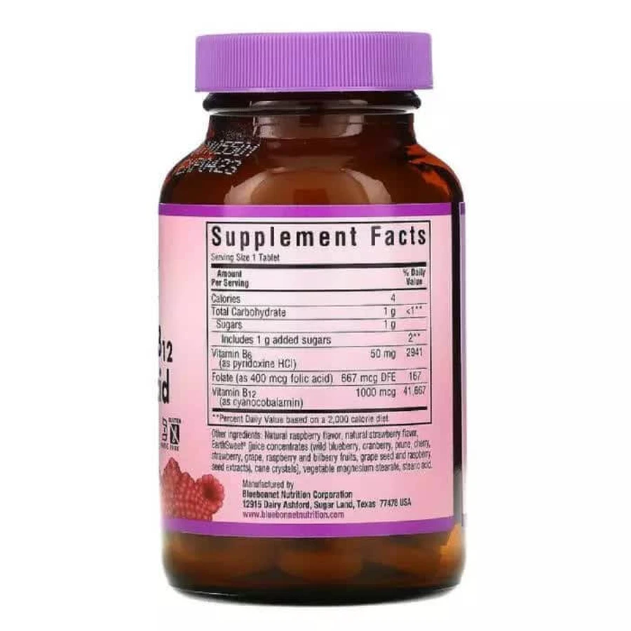 Витамин В6 + B12 + Фолиевая кислота Вкус Малины Earth Sweet Chewables Bluebonnet Nutrition 60 жевательных таблеток: цены и характеристики