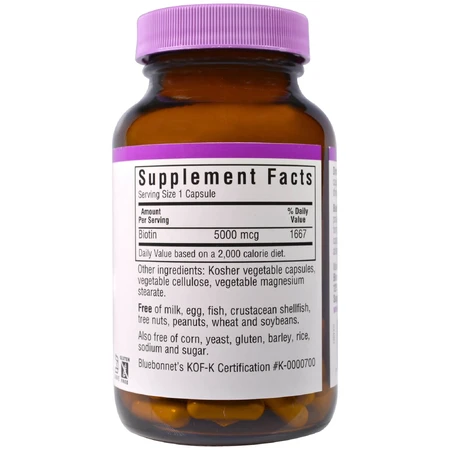 Біотин (B7) 5000мкг Bluebonnet Nutrition 60 гелевих капсул: ціни та характеристики