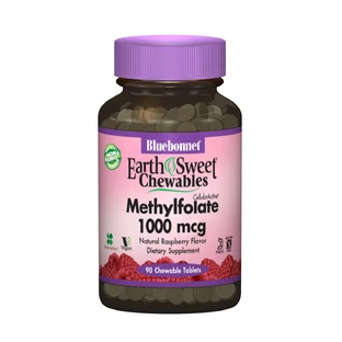 Метилфолат (B9) 1000 мкг Вкус Малины Earth Sweet Chewables Bluebonnet Nutrition 90 жевательных таблеток