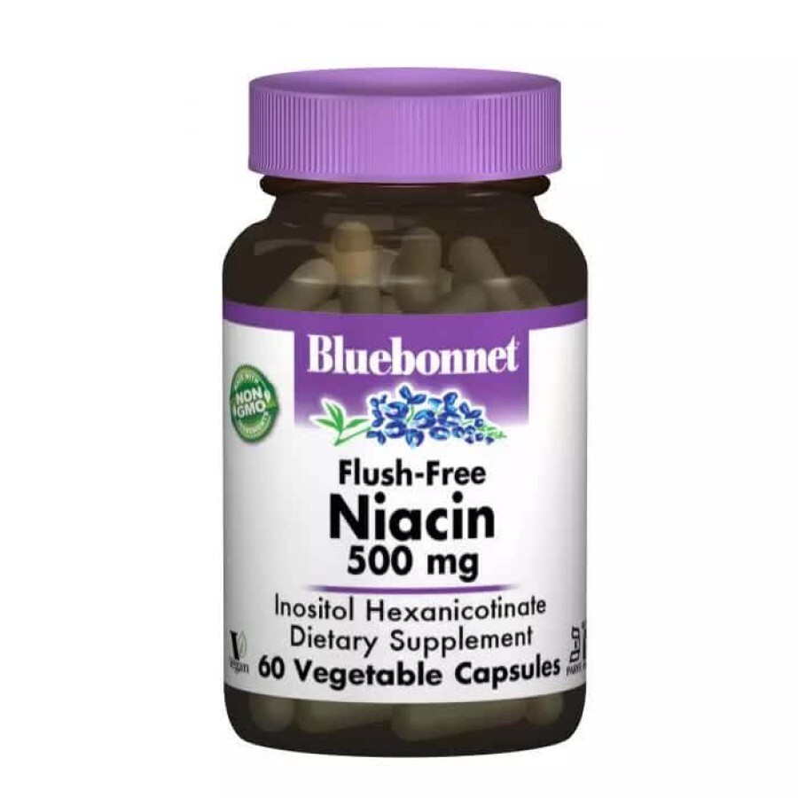 Ніацин без інфузату (В3) 500 мг Bluebonnet Nutrition 60 гелевих капсул: ціни та характеристики
