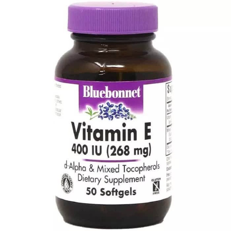 Натуральний Вітамін Е 400 МО Bluebonnet Nutrition 50 желатинових капсул: ціни та характеристики