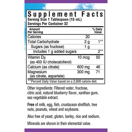 Жидкий Кальций + Цитрат Магния + Витамин D3 Вкус Ягод Bluebonnet Nutrition 16 жидких унций (472 мл)