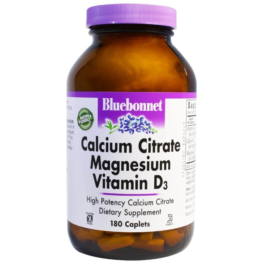 Цитрат кальцію + Магній + Вітамін D3 Bluebonnet Nutrition 180 капсул: ціни та характеристики