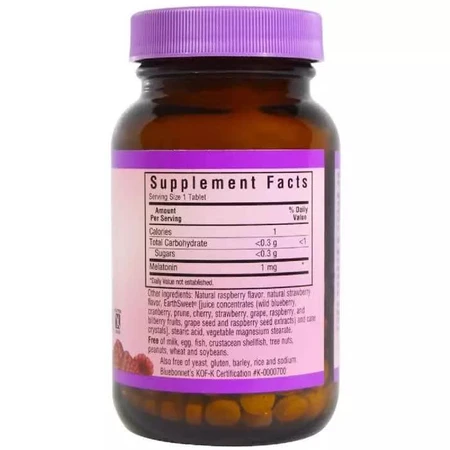 Мелатонін Melatonin 1 мг Bluebonnet Nutrition EarthSweet Малиновий смак 120 жувальних таблеток: ціни та характеристики