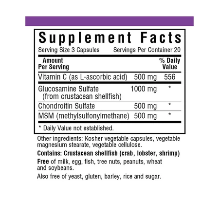 Глюкозамін & Хондроїтин & МСМ Bluebonnet Nutrition 60 рослинних капсул: ціни та характеристики