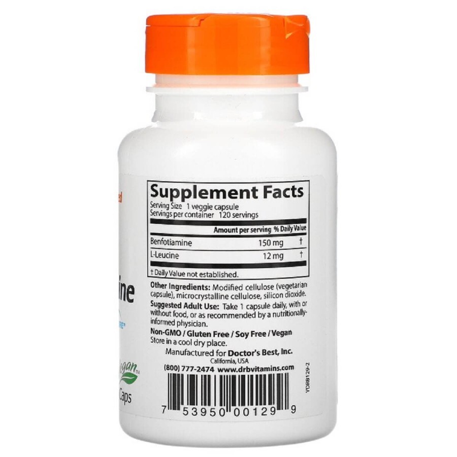 Бенфотиамин Benfotiamine 150 Doctor's Best 150 мг 120 капсул: цены и характеристики