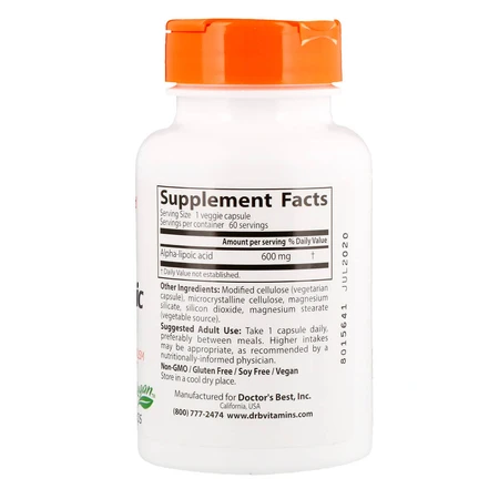 Альфа-ліпоєва кислота Doctor's Best Alpha-Lipoic Acid 600 мг 60 капсул: ціни та характеристики