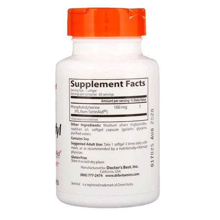 Фосфатидилсерин Phosphatidylserine with SerinAid Doctor's Best 100 мг 60 желатинових капсул: ціни та характеристики