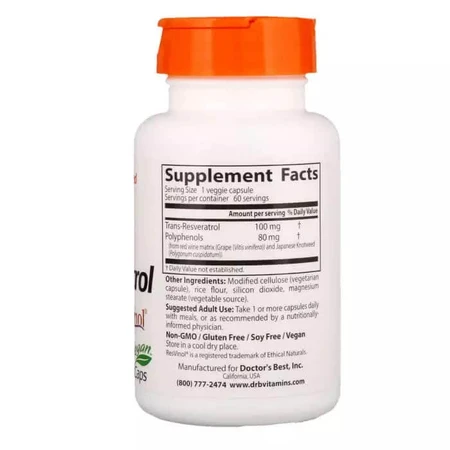 Ресвератрол Trans-Resveratrol Doctor's Best 100 мг 60 гелевих капсул: ціни та характеристики