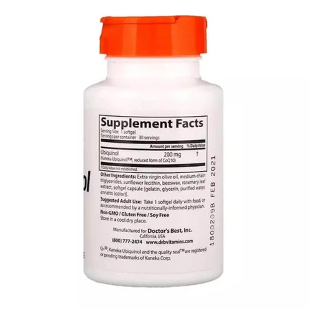 Убихинол Ubiquinol with Kaneka Doctor's Best 200 мг 30 желатиновых капсул: цены и характеристики
