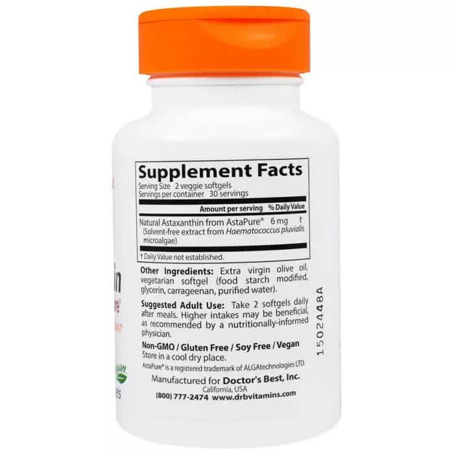 Астаксантин Astaxanthin AstaPure Doctor's Best 6 мг 30 капсул: цены и характеристики