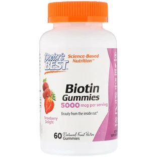 Біотин зі смаком полуниці Biotin Gummies Doctor's Best 5000 мкг 60 желейних цукерок