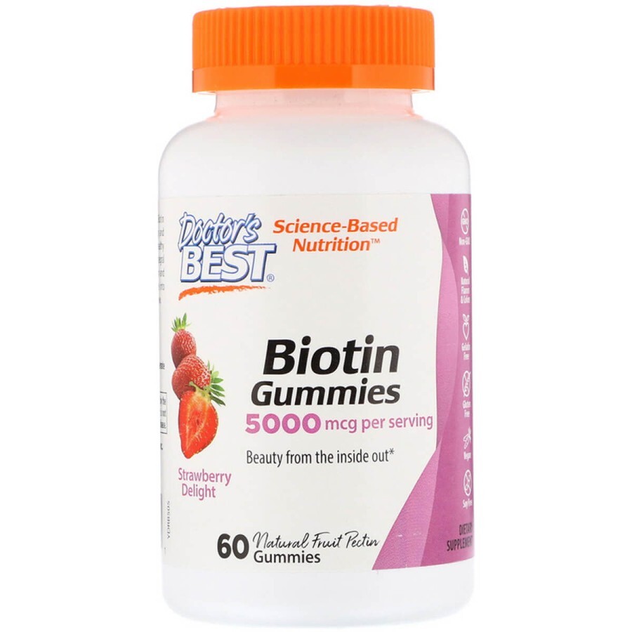 Біотин зі смаком полуниці Biotin Gummies Doctor's Best 5000 мкг 60 желейних цукерок: ціни та характеристики