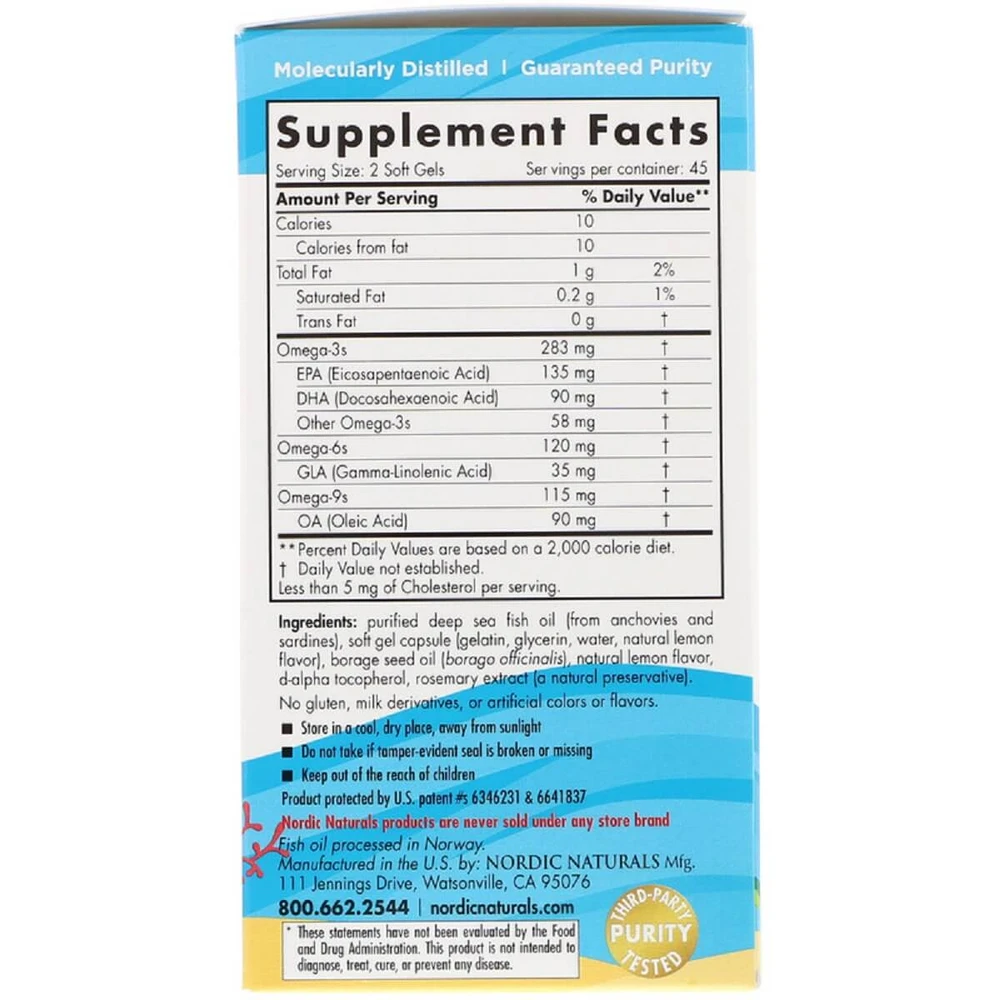 Рыбий жир для подростков Вкус Лимона Complete Omega Junior Nordic Naturals 283 мг 90 капсул: цены и характеристики