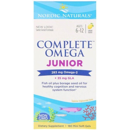 Рыбий жир для подростков Complete Omega Junior Nordic Naturals 283 мг 180 капсул вкус лимона
