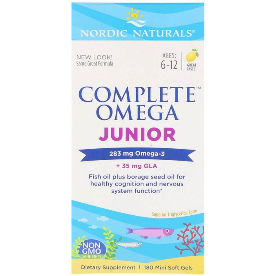 Рыбий жир для подростков Complete Omega Junior Nordic Naturals 283 мг 180 капсул вкус лимона: цены и характеристики