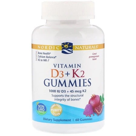 Жувальні вітаміни D3 + K2 гранат Gummies Nordic Naturals 60 жувальних цукерок: ціни та характеристики