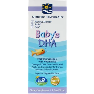 Рыбий жир (ДГК) для детей с витамином D3 Baby's DHA with Vitamin D3 Nordic Naturals 60 мл