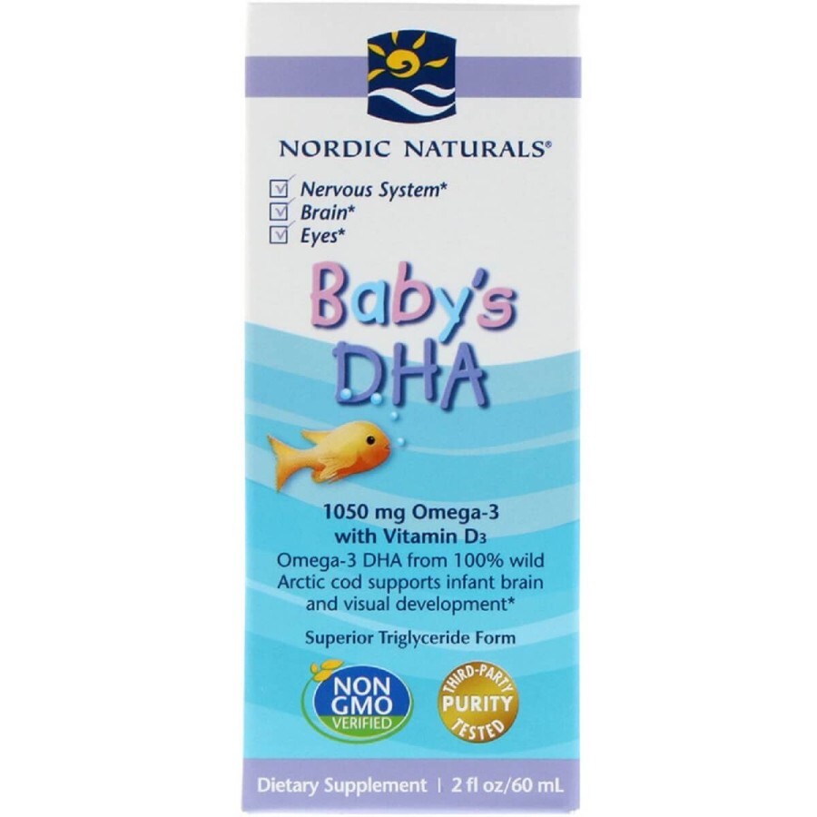 Риб'ячий жир (ДГК) для дітей з вітаміном D3 Baby's DHA with Vitamin D3 Nordic Naturals 60 мл: ціни та характеристики