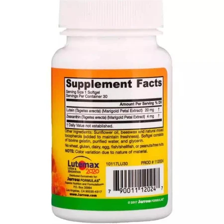 Лютеин 20 мг Lutein Jarrow Formulas 30 желатиновых капсул: цены и характеристики