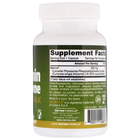 Фітосоми куркуміну 500 мг Curcumin Phytosome Meriva Jarrow Formulas 60 гелевих капсул: ціни та характеристики