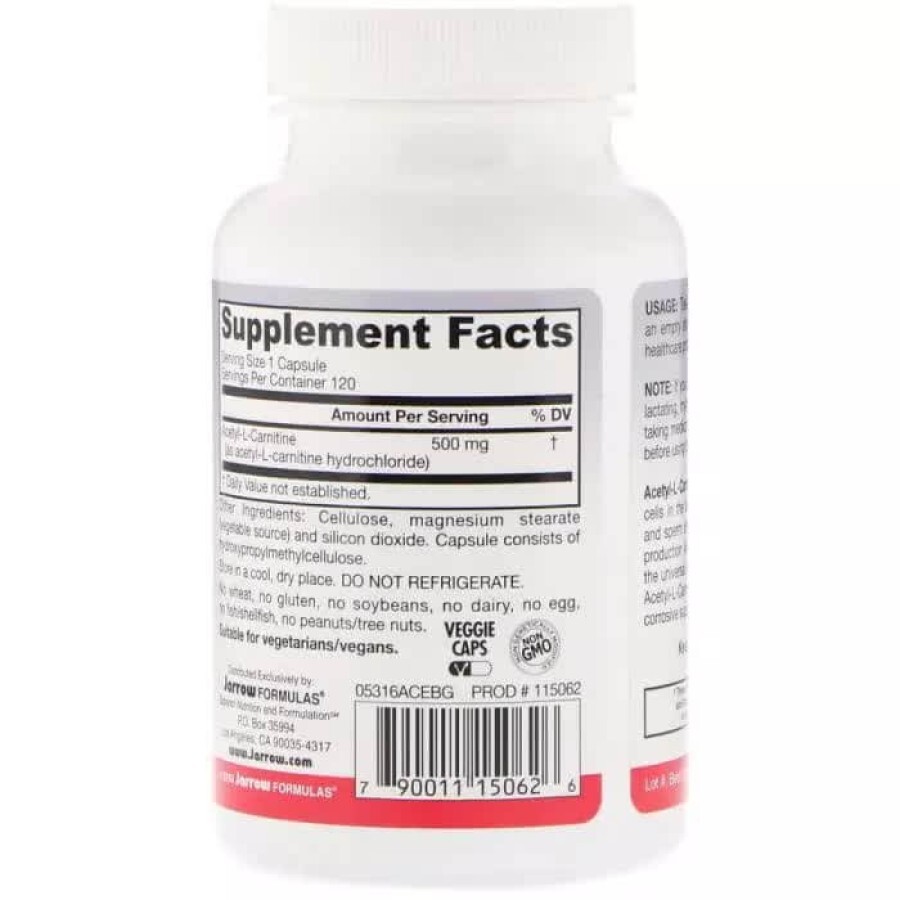 Ацетил L-Карнітин Acetyl L-Carnitine Jarrow Formulas 500 мг 120 капсул: ціни та характеристики