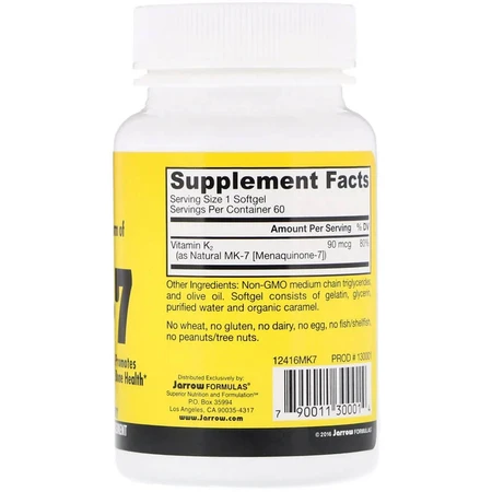 Вітамін К2 в Формі МК-7 Vitamin K2 as MK-7 Jarrow Formulas 90 мкг 60 капсул: ціни та характеристики