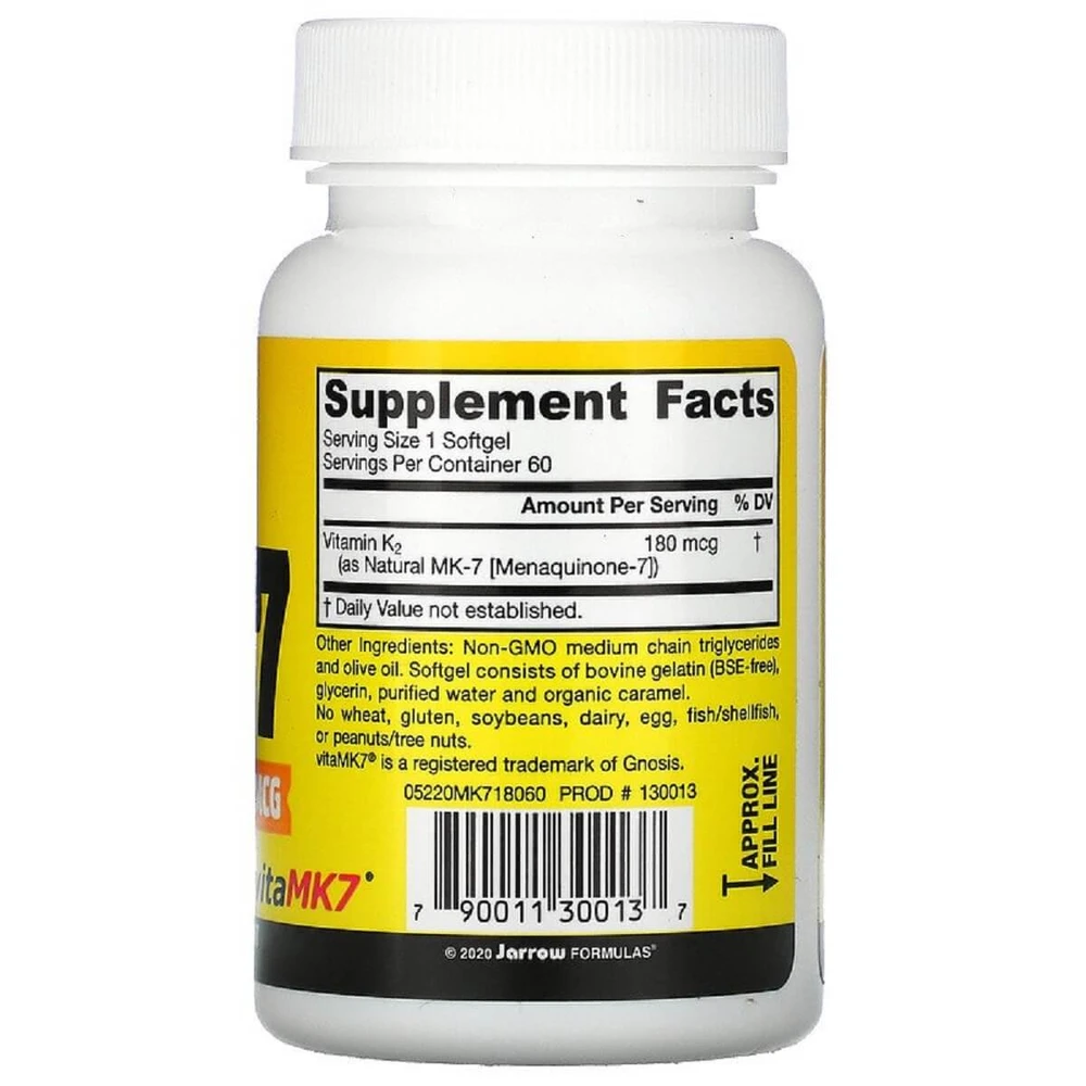 Витамин K2 активная форма MK-7 180 мкг Most Active Form of Vitamin K2 Jarrow Formulas 60 гелевых капсул : цены и характеристики
