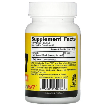 Витамин K2 активная форма MK-7 180 мкг Most Active Form of Vitamin K2 Jarrow Formulas 60 гелевых капсул : цены и характеристики