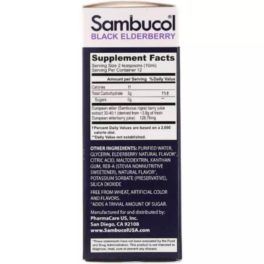 Сироп из черной бузины без сахара Sambucol 120 мл (4 жидких унций): цены и характеристики