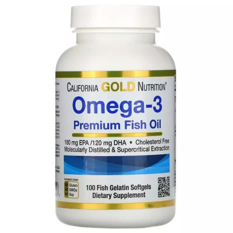 Омега-3 риб'ячий жир преміальної якості Omega-3 PremМЕm Fish Oil California Gold Nutrition 100 рибно-желатинових капсул: ціни та характеристики