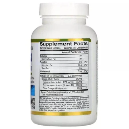 Омега-3 риб'ячий жир преміальної якості Omega-3 PremМЕm Fish Oil California Gold Nutrition 100 рибно-желатинових капсул: ціни та характеристики