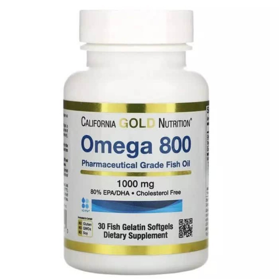 Омега 800 рыбий жир фармацевтического качества 1000 мг California Gold Nutrition 30 желатиновых капсул: цены и характеристики